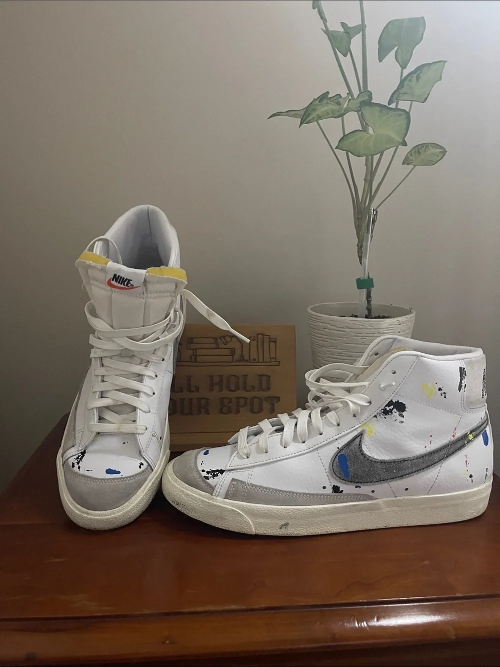 Nike Men’s White High-Top Sneakers with Paint-Splatter Detail